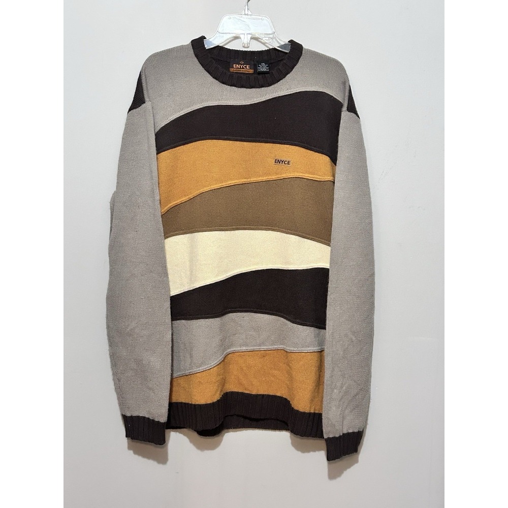 Vintage Enyce Acrylic Wool Striped Knit Pullover Sweater Mens XXL Y2K‎ Hip Hop